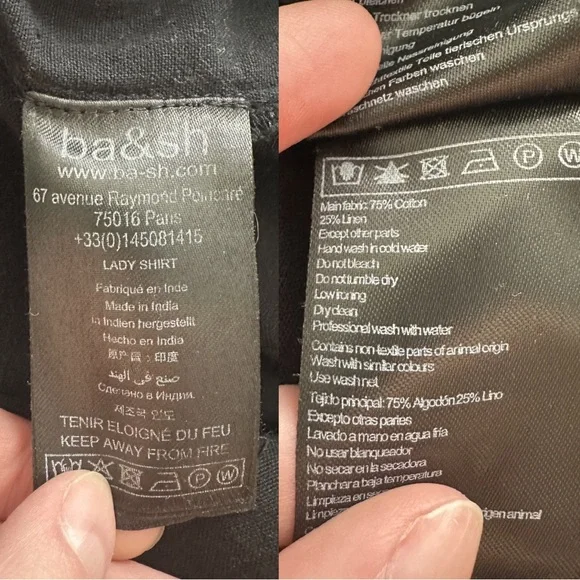 Ba&sh Black Cotton Ruffle Neckline Lady Shirt Size 6 Sophisticated Cottagecore - Picture 9 of 14